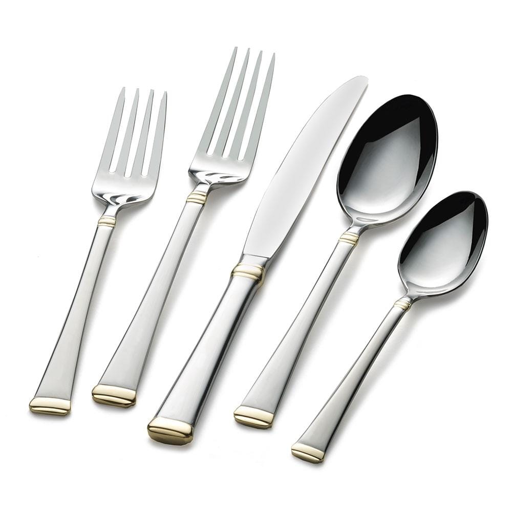Gold Accent Harmony 65 Piece Flatware Set, Service for 12