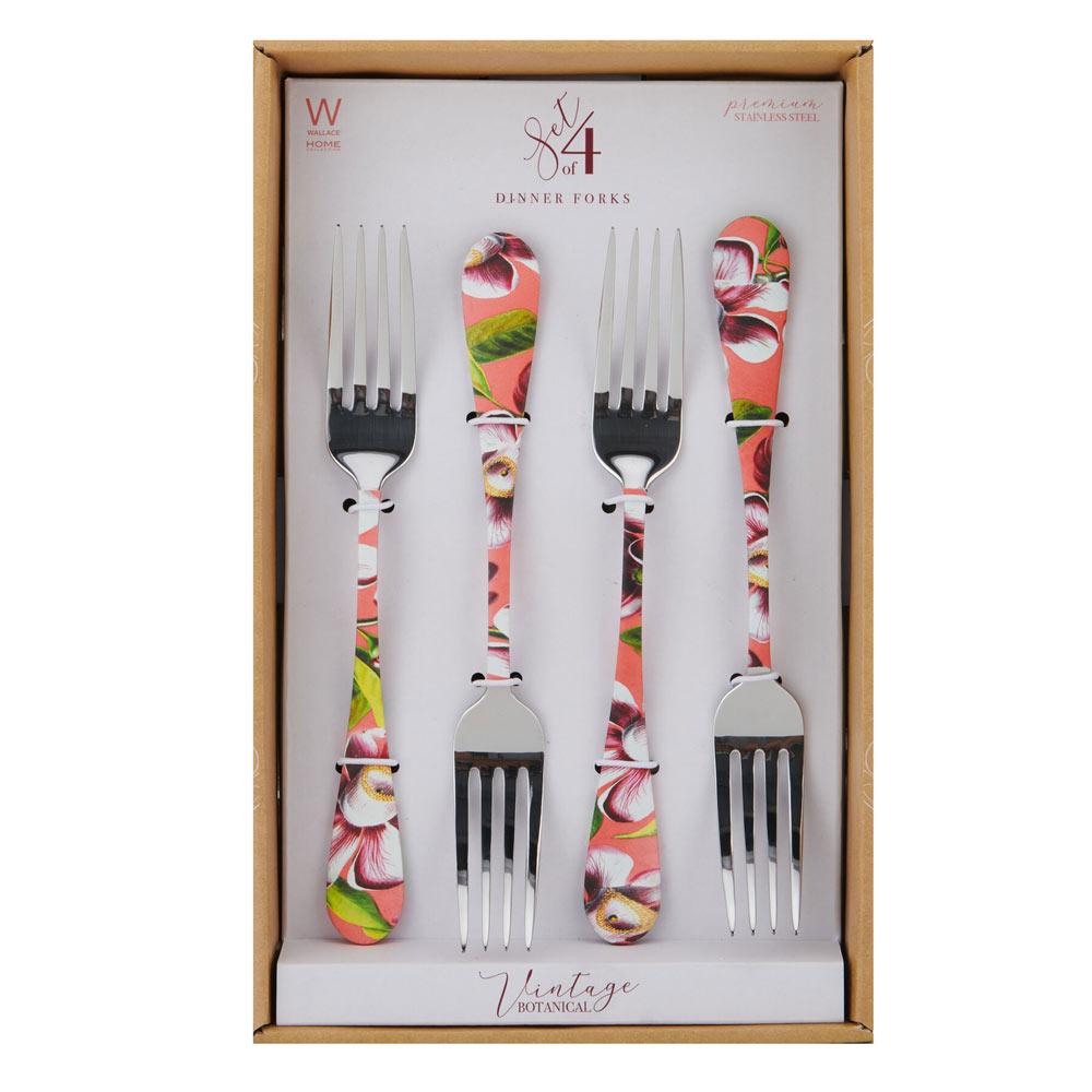 Vintage Botanical Set of 4 Dinner Forks
