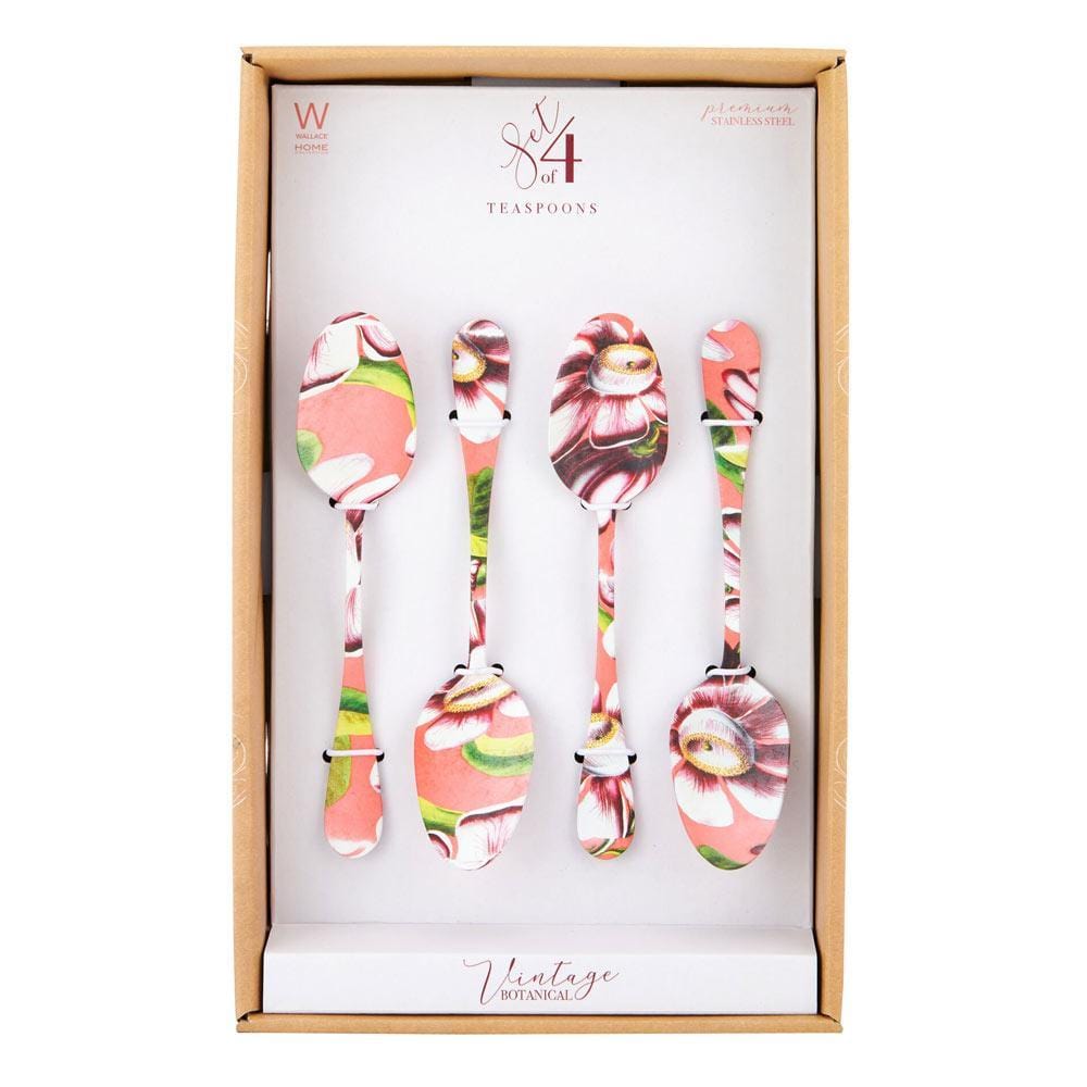 Vintage Botanical Set of 4 Teaspoons