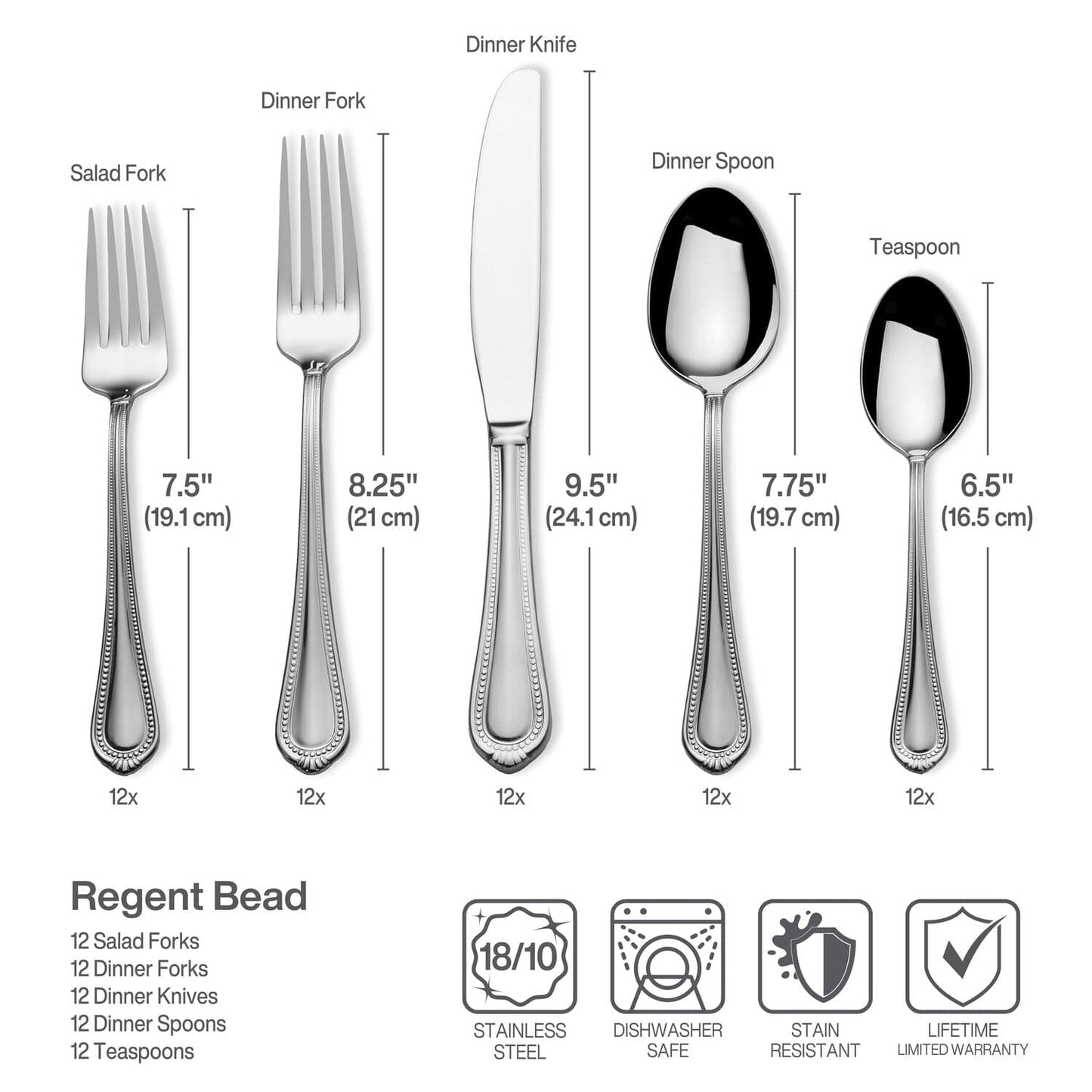Regent Bead 65 Piece Flatware Set, Service for 12