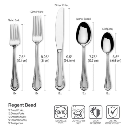 Regent Bead 65 Piece Flatware Set, Service for 12