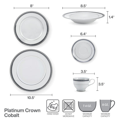 Platinum Crown Cobalt 40 Piece Dinnerware Set, Service for 8
