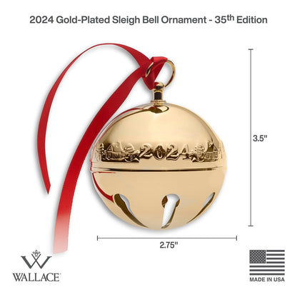 2024 Gold Plate Sleigh Bell Ornament 35th Anniversary Edition