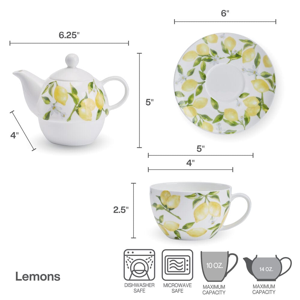 Lemons Teacup and Tea Server Set for One