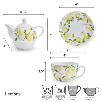 Lemons Teacup and Tea Server Set for One