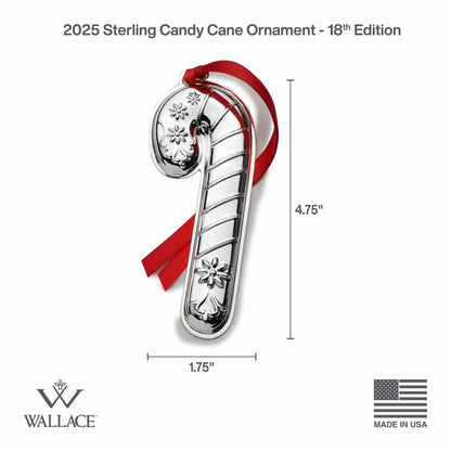 2025 Sterling Candy Cane Ornament 18th Edition