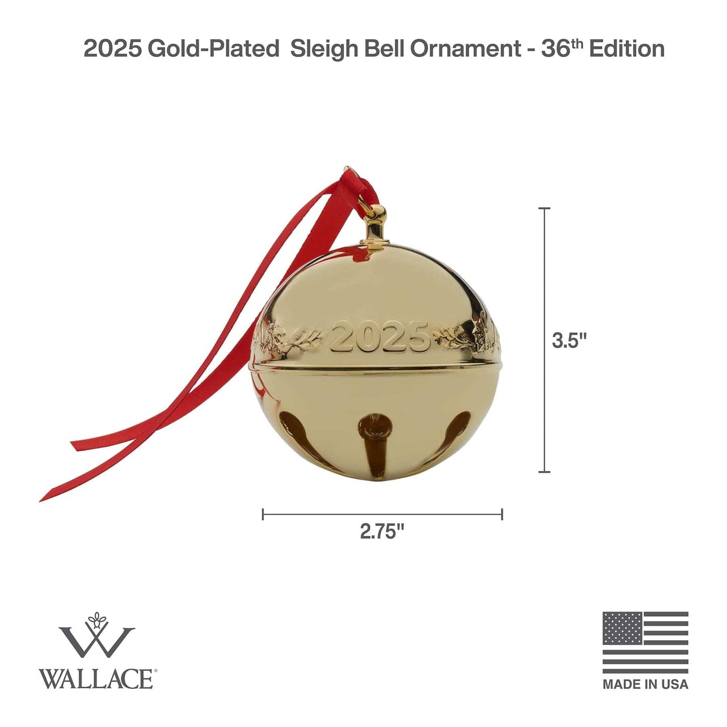 2025 Gold Plate Sleigh Bell Ornament 36th Edition