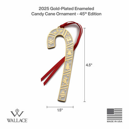 2025 Gold Plate & Enameled Candy Cane Ornament  45th Edition
