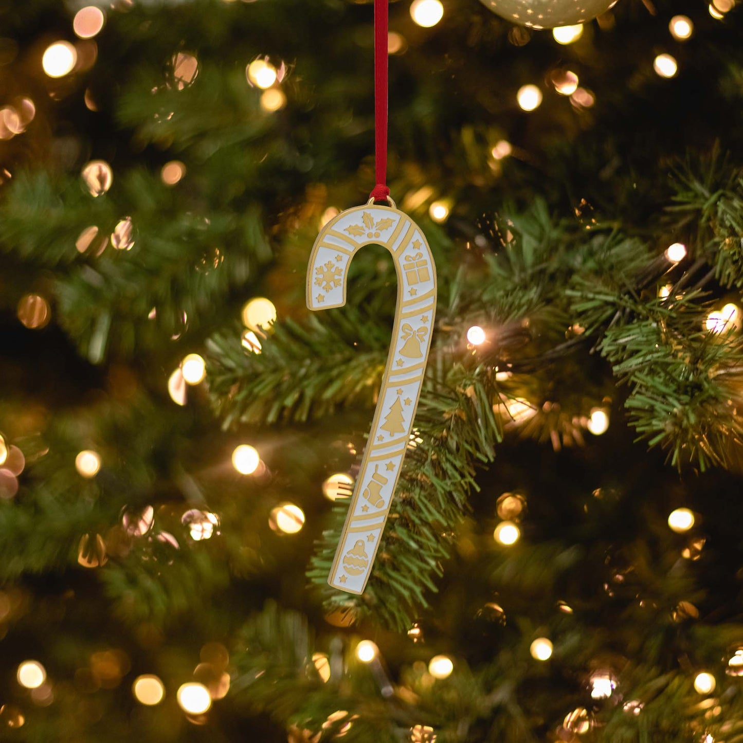 2025 Gold Plate & Enameled Candy Cane Ornament  45th Edition