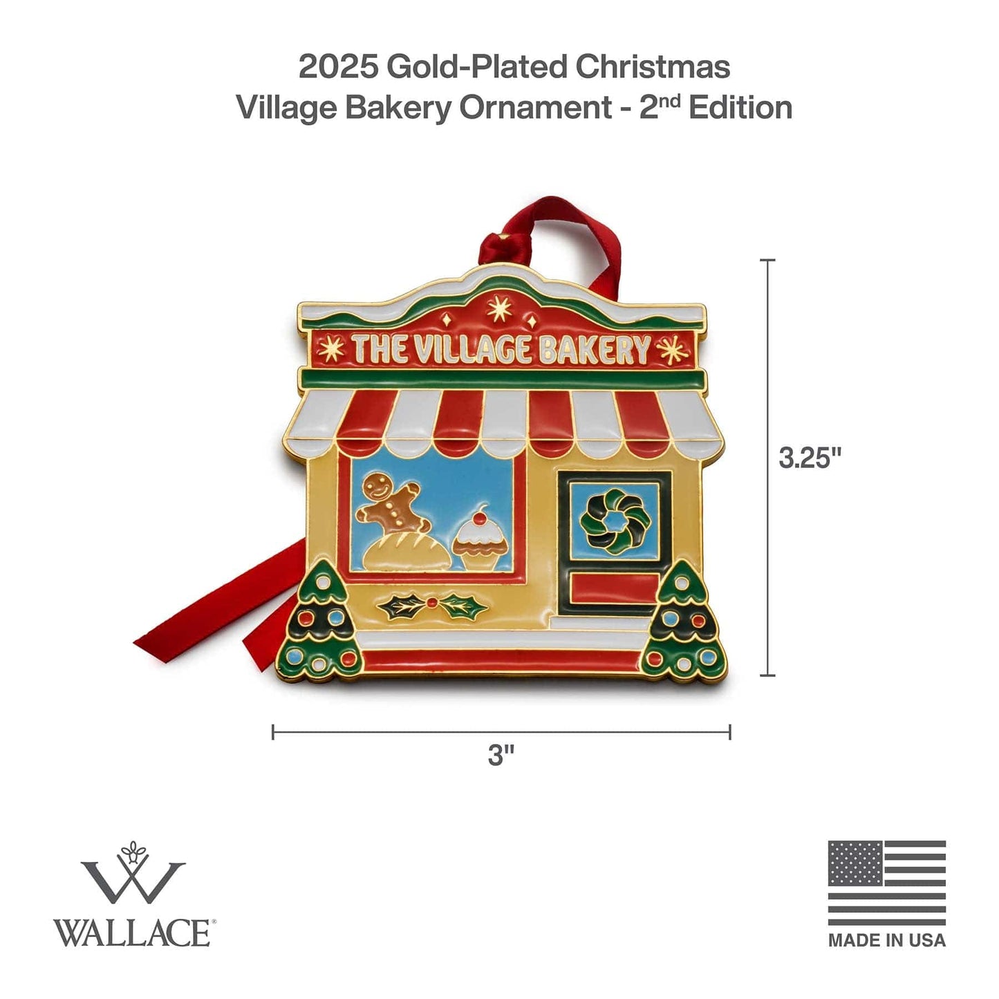 2025 Gold Plate & Enameled Christmas Village Ornament 2nd Edition