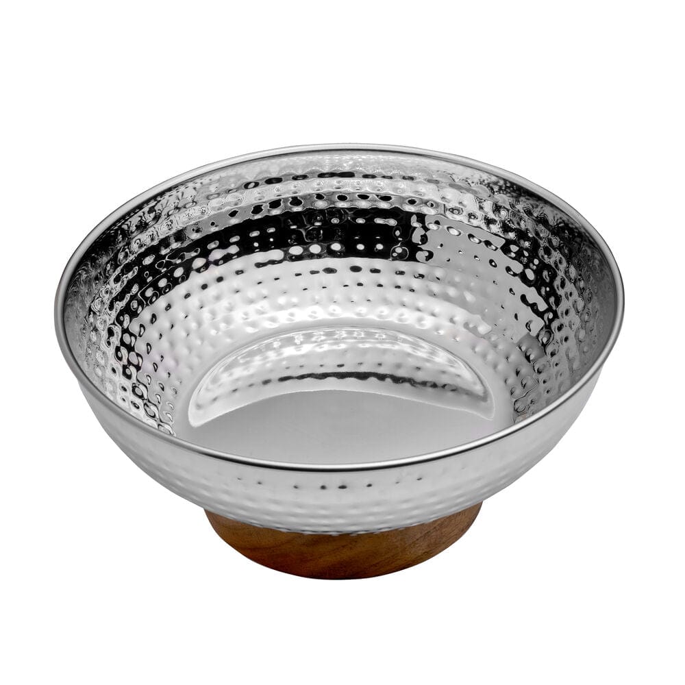 Radiance Hammered Serving Bowl with Acacia Base