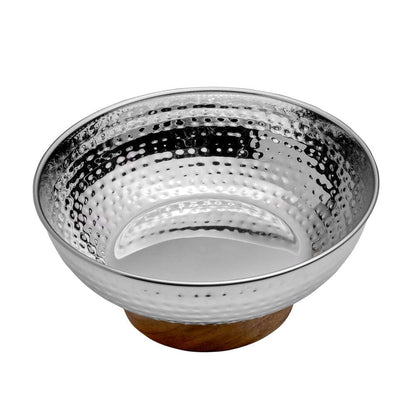 Radiance Hammered Serving Bowl with Acacia Base