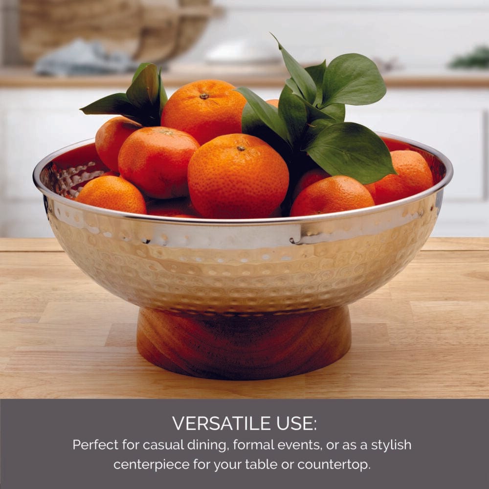 Radiance Hammered Serving Bowl with Acacia Base