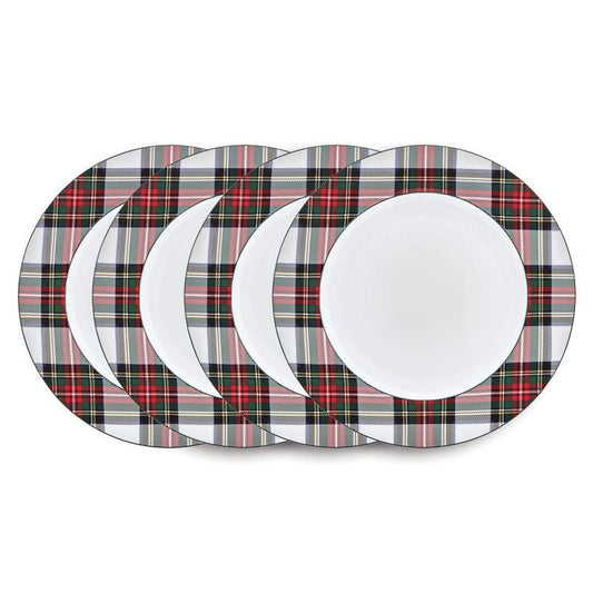 Tartan White Set of 4 Dinner Plates