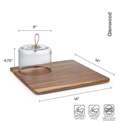 Glenwood Square Serve Board with Glass Dome Cloche