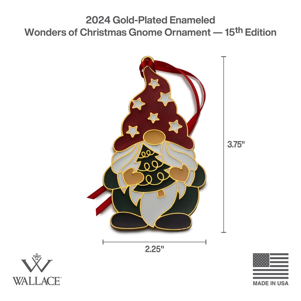 2024 Gold Plate & Enameled Wonders of Christmas 15th Edition Gnome Ornament