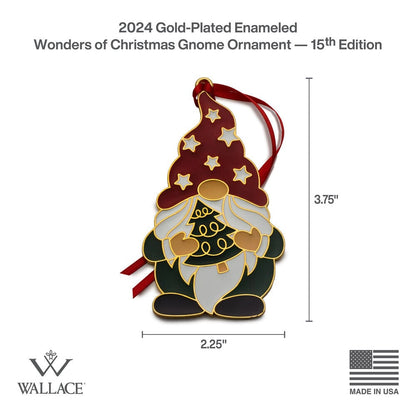 2024 Gold Plate & Enameled Wonders of Christmas 15th Edition Gnome Ornament