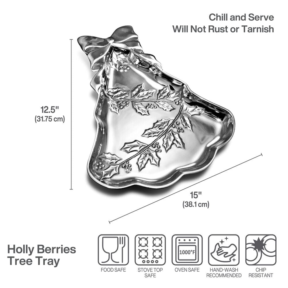 Holly Berries Christmas Tree Serving Tray