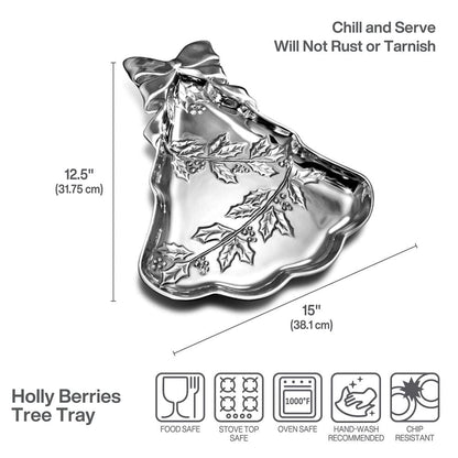 Holly Berries Christmas Tree Serving Tray