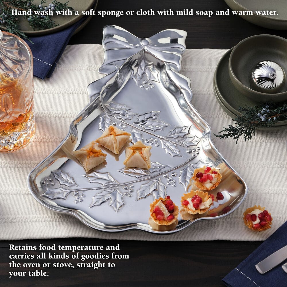 Holly Berries Christmas Tree Serving Tray