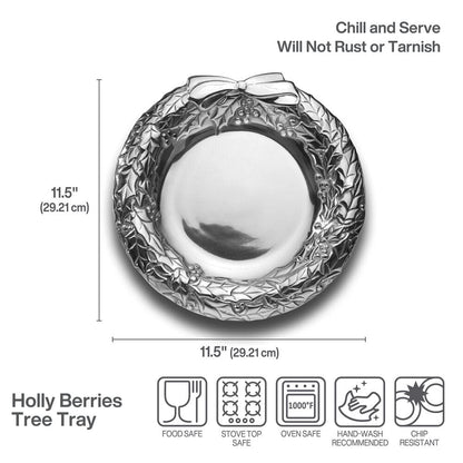 Holly Berries Wreath Serving Tray
