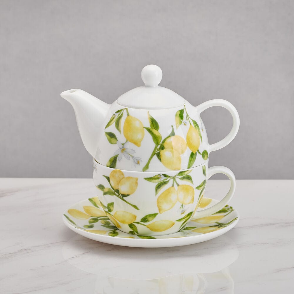 Lemons Teacup and Tea Server Set for One