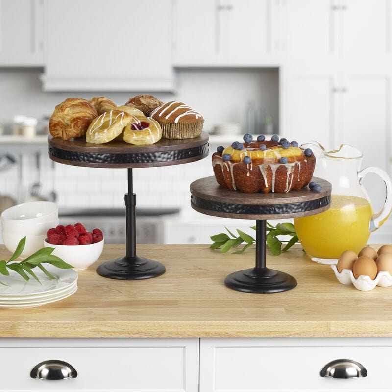 Rustic Set of 2 Adjustable Serving Platter Cake Stands