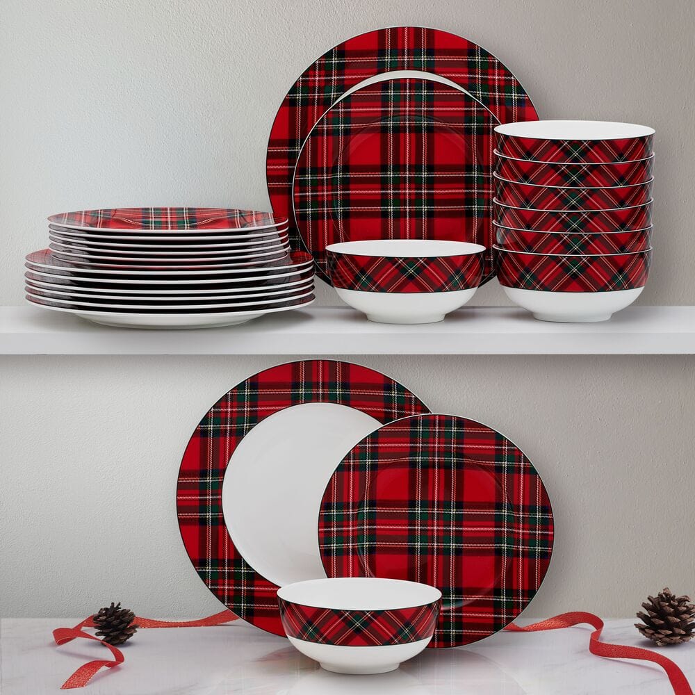 Tartan Red 24 Piece Dinnerware Set, Service for 8