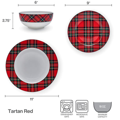 Tartan Red 24 Piece Dinnerware Set, Service for 8