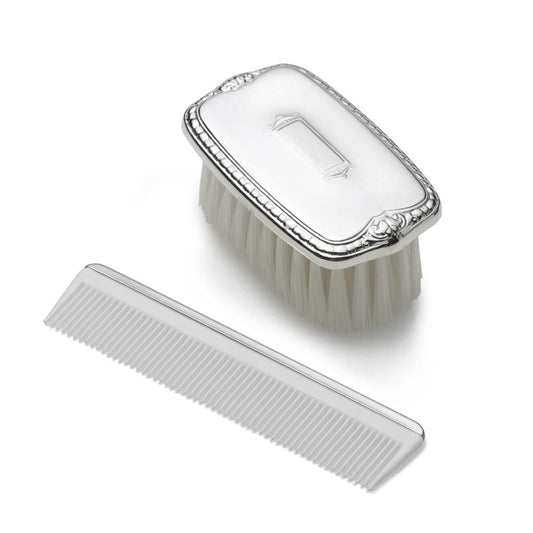 Boys Shield Design Military Sterling Brush Comb Set