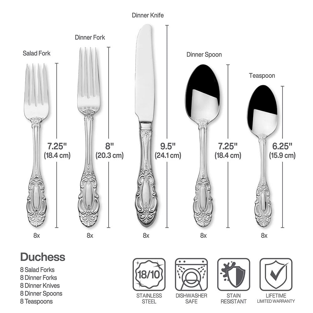 Duchess 45 Piece Flatware Set, Service for 8