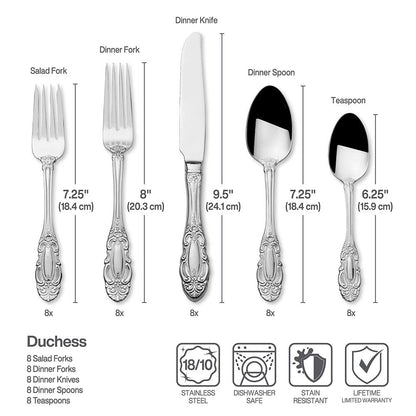 Duchess 45 Piece Flatware Set, Service for 8