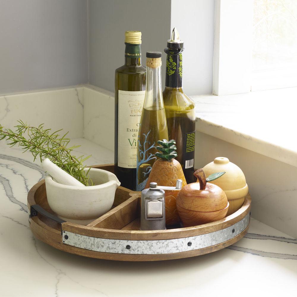 Galvanized Band Lazy Susan Platter with Removable Dividers, 16 Inch