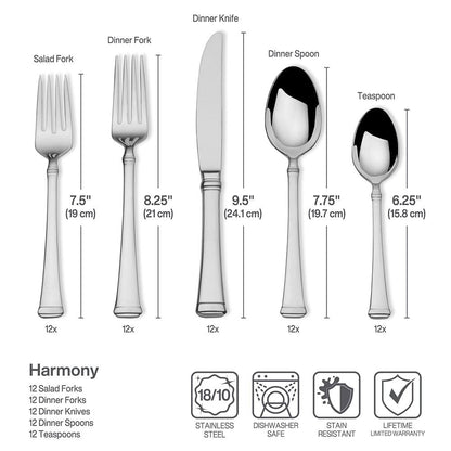 Harmony 65 Piece Flatware Set, Service for 12