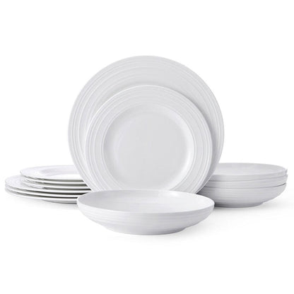 Swirl Bone 12 Piece Dinnerware Set with Pasta Bowls, Service for 4