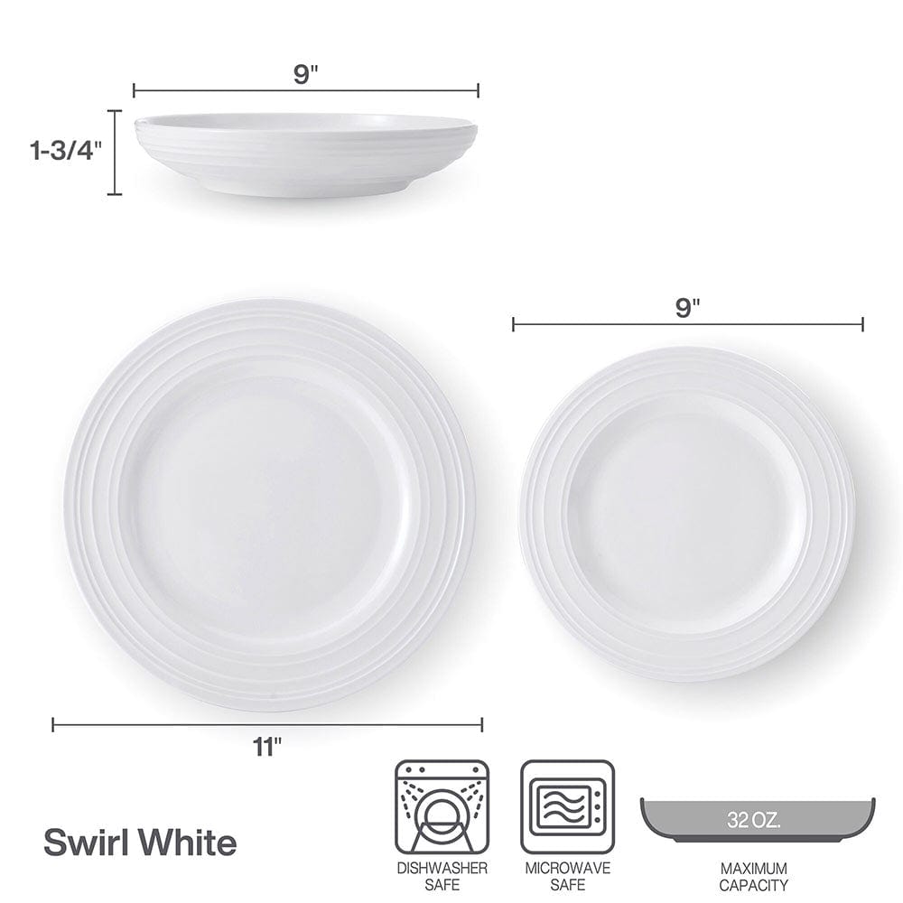 Swirl Bone 12 Piece Dinnerware Set with Pasta Bowls, Service for 4