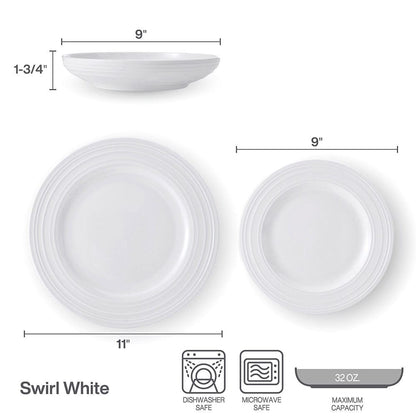 Swirl Bone 12 Piece Dinnerware Set with Pasta Bowls, Service for 4