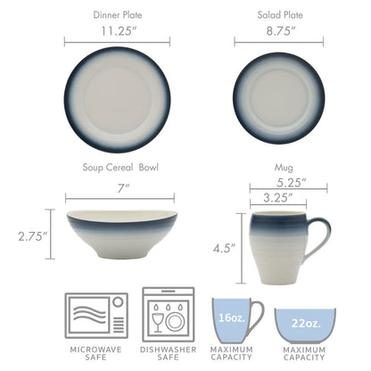 Swirl Ombre Blue 16 Piece Dinnerware Set, Service for 4