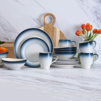 Swirl Ombre Blue 16 Piece Dinnerware Set, Service for 4