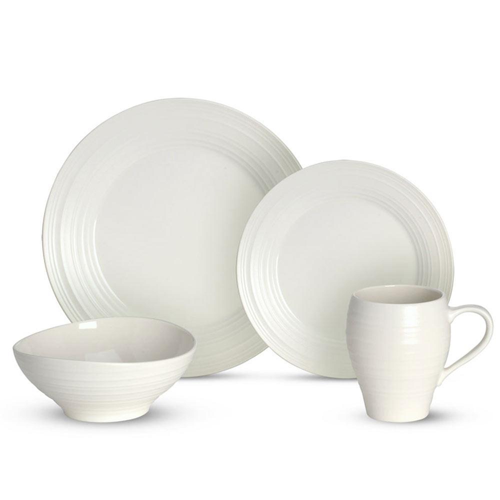 Swirl White 16 Piece Dinnerware Set, Service for 4