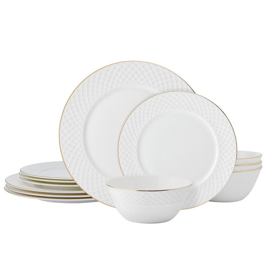 Trellis Gold 12 Piece Dinnerware Set, Service for 4