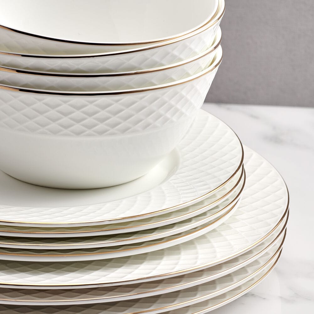 Trellis Gold 12 Piece Dinnerware Set, Service for 4
