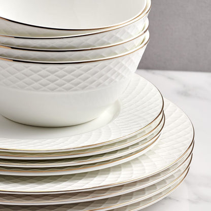 Trellis Gold 12 Piece Dinnerware Set, Service for 4