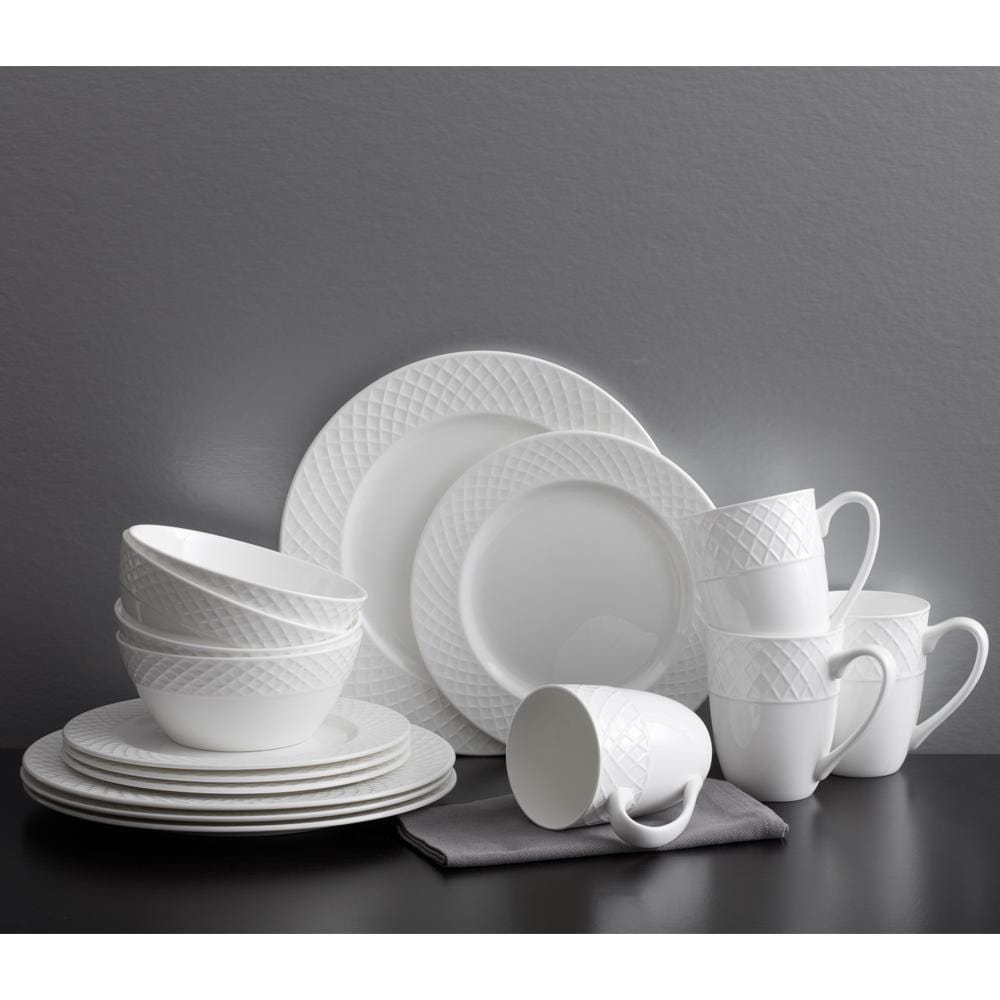 Trellis White 16 Piece Dinnerware Set