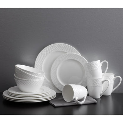 Trellis White 16 Piece Dinnerware Set