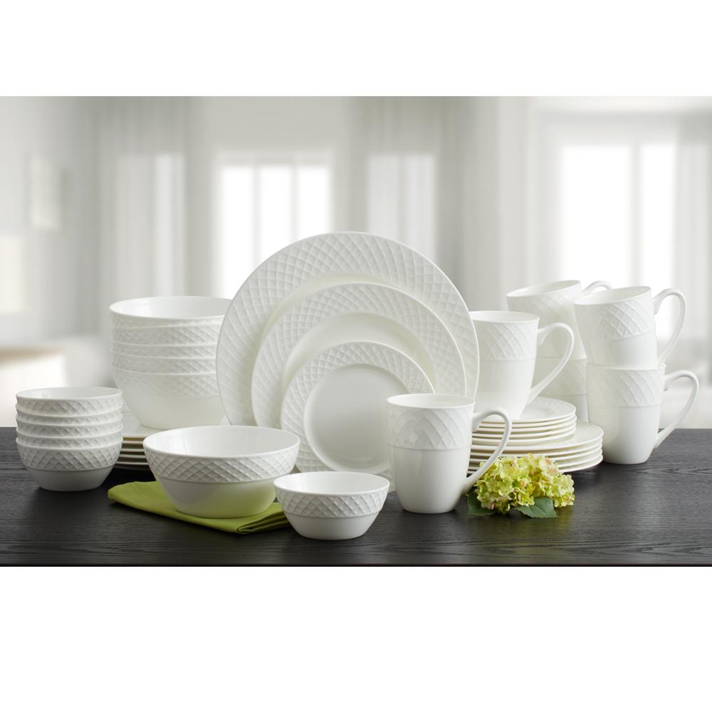 Trellis White 36 Piece Dinnerware Set, Service for 6