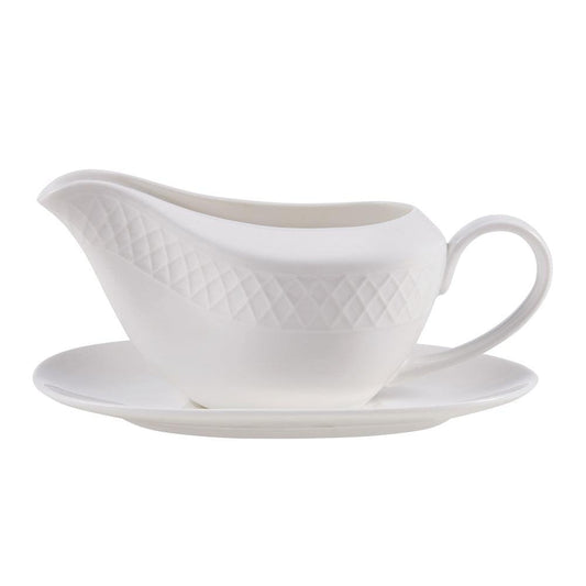 Trellis White Gravy Boat with Stand