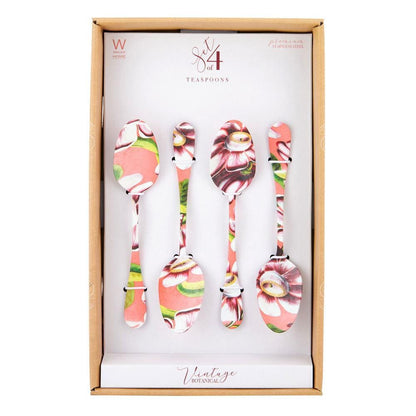 Vintage Botanical Set of 4 Teaspoons