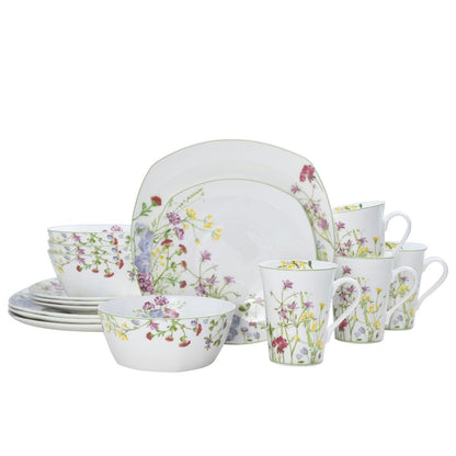 Wildflower Garden Square 16 Piece Dinnerware Set, Service for 4