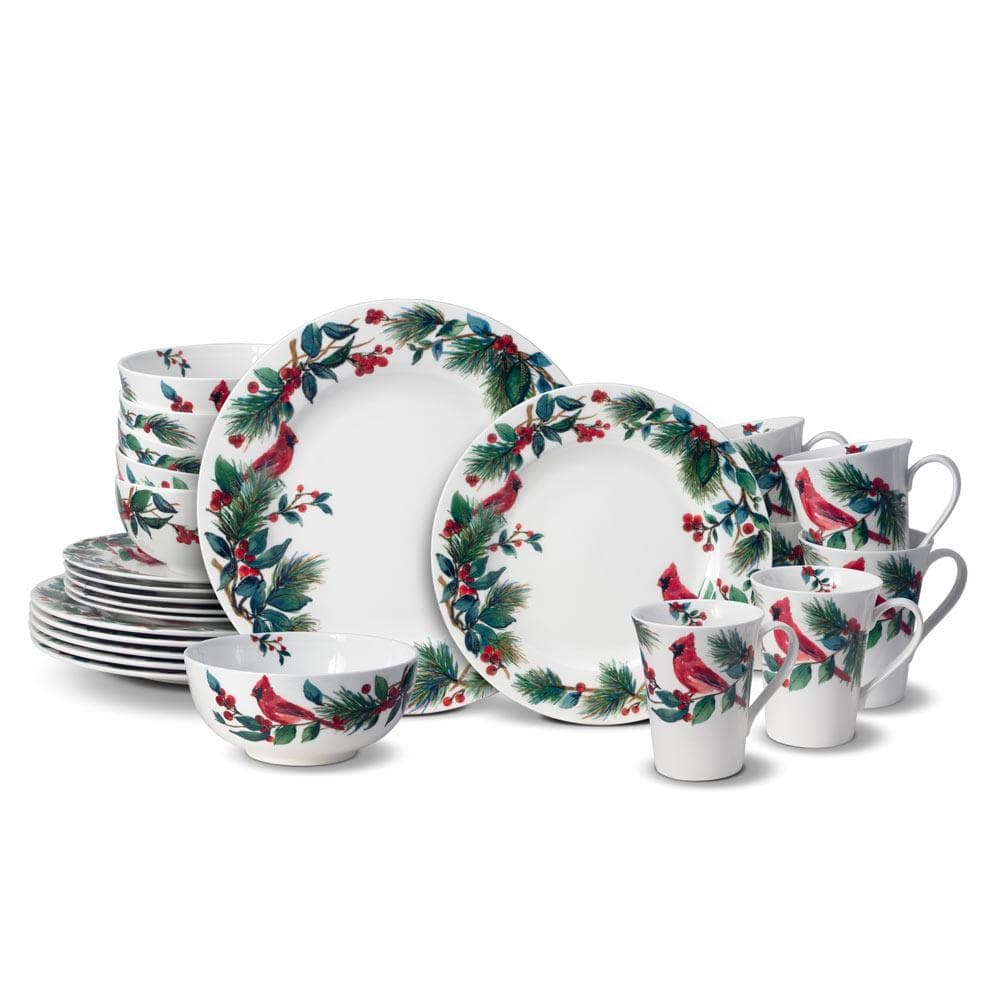 Winter Cardinal 24 Piece Dinnerware Set, Service for 6